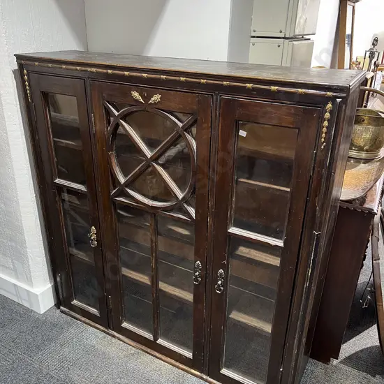 Mahogany & Gilt Decorated Three Door Cabinet Bookcase Top