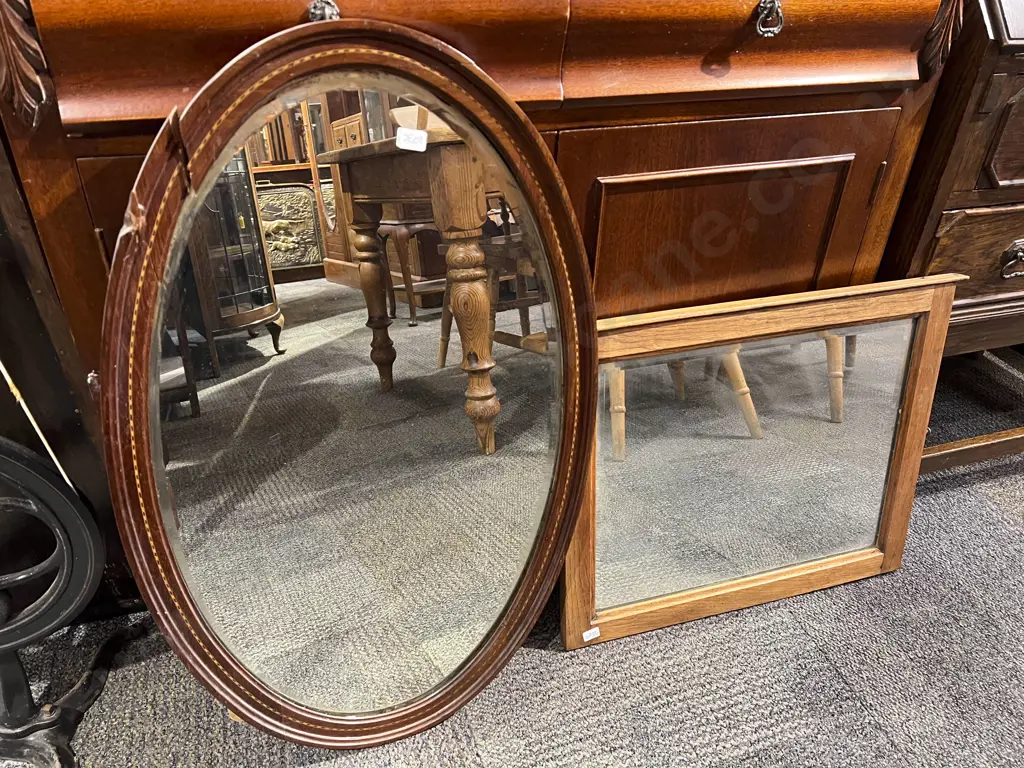 Edwardian Mahogany & Inlaid Oval Mirror & Smaller Mirror Image 1++