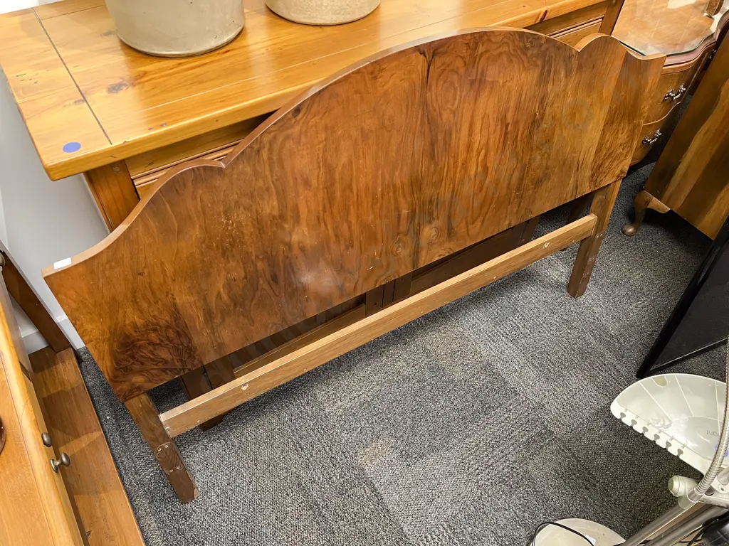 Walnut Four Drawer Chest & Matching Dressing Table together with Bedhead Image 1++