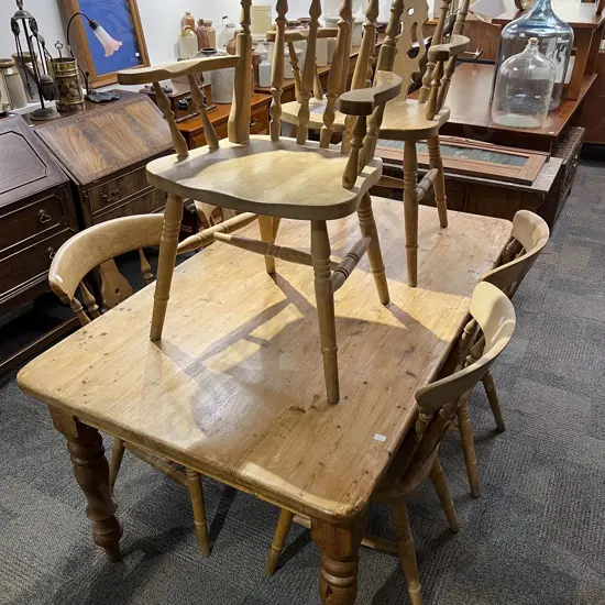 Pine Farmhouse Table & Six Chairs