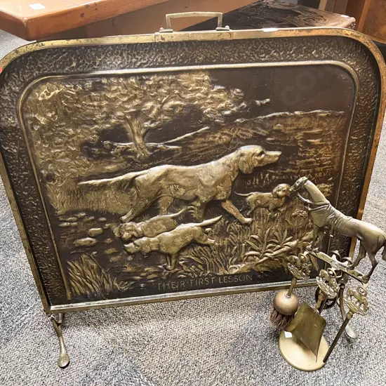 Brass Fire Tidy & Embossed Brass Fire Screen