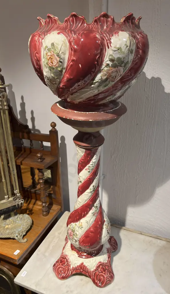 Floral Ceramic Jardiniere & Stand together with Slop Pail Image 1++