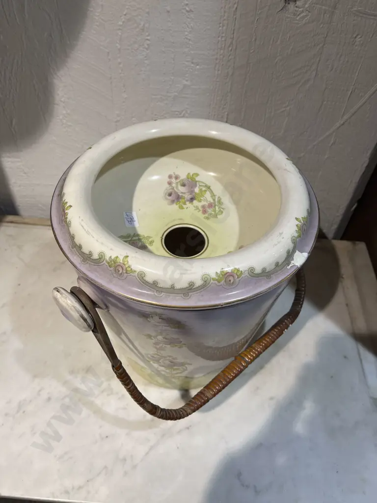 Floral Ceramic Jardiniere & Stand together with Slop Pail Image 1++
