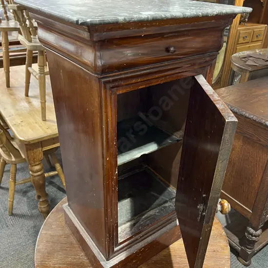 C19th Mahogany Marble Top Pot Cupboard
