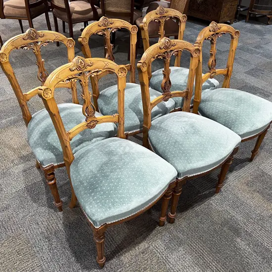 Set of Six Vict Faded Walnut Dining Chairs