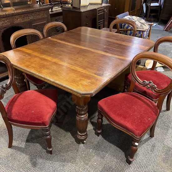 Vict Walnut Extension Dining Table with Six Balloon Back Chairs