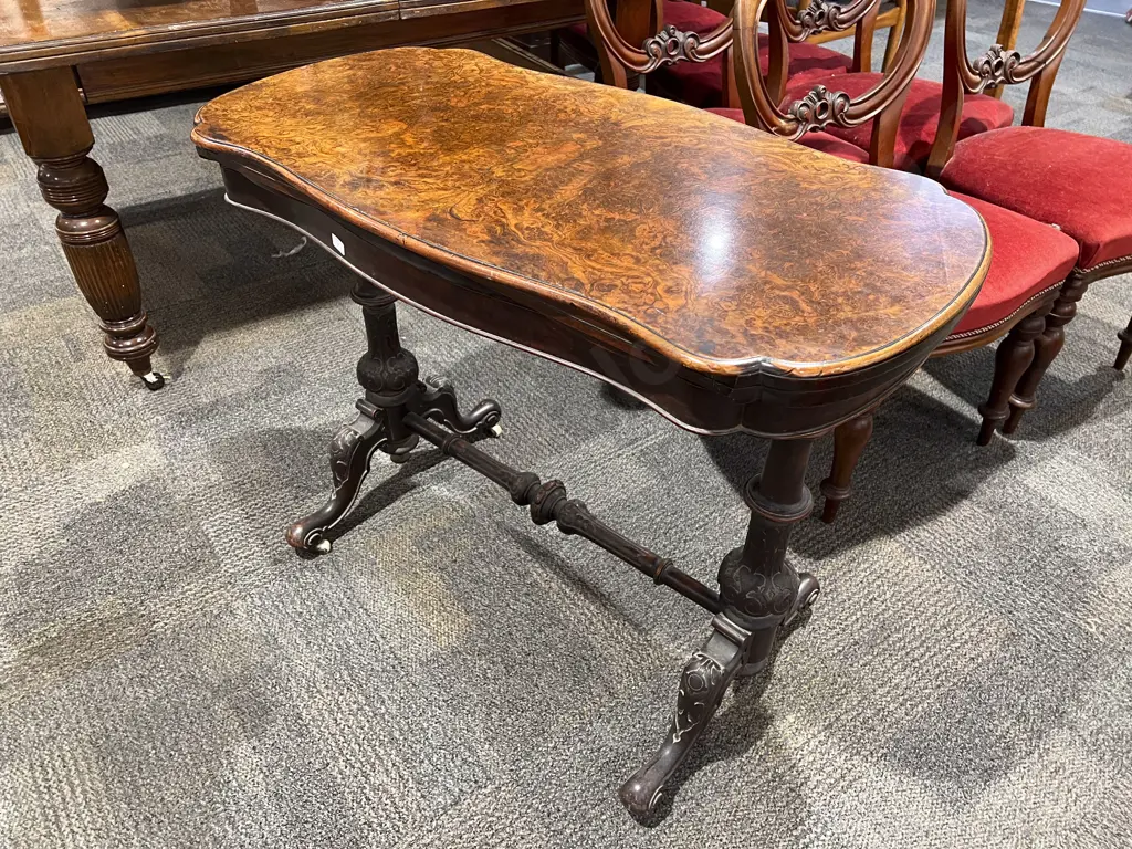 Vict Burr Walnut Foldover Card Table Image 1++
