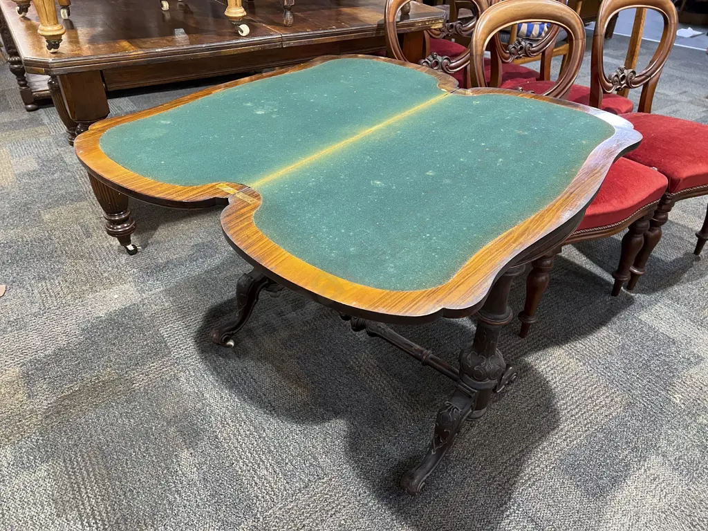 Vict Burr Walnut Foldover Card Table Image 1++