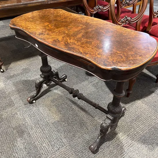 Vict Burr Walnut Foldover Card Table