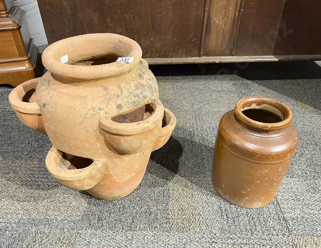 Terracotta Planter & Small Stoneware Crock Image 1++