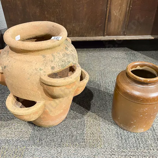 Terracotta Planter & Small Stoneware Crock