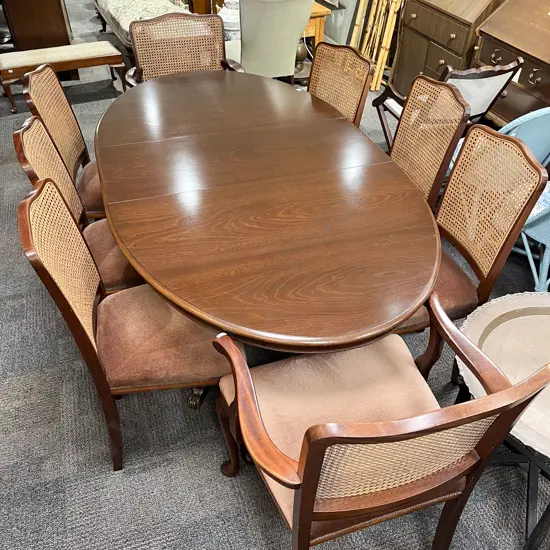 Mahogany Oval Dining Extn Dining Table & Eight Cane Back Chairs