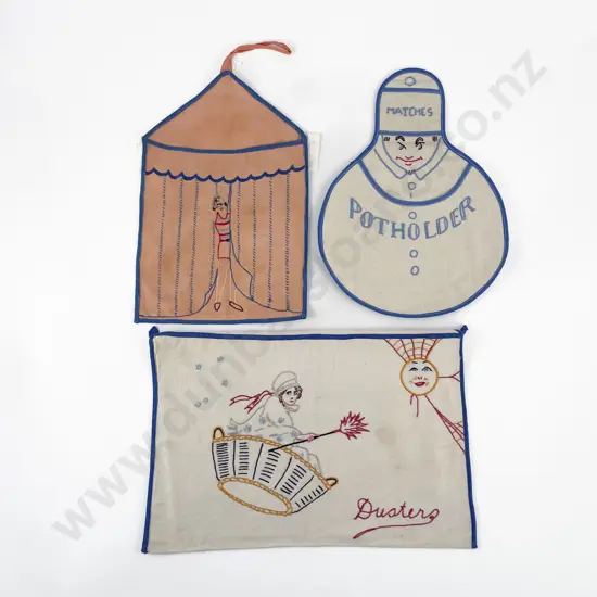 Three Hand Embroidered 1930/40s Holders