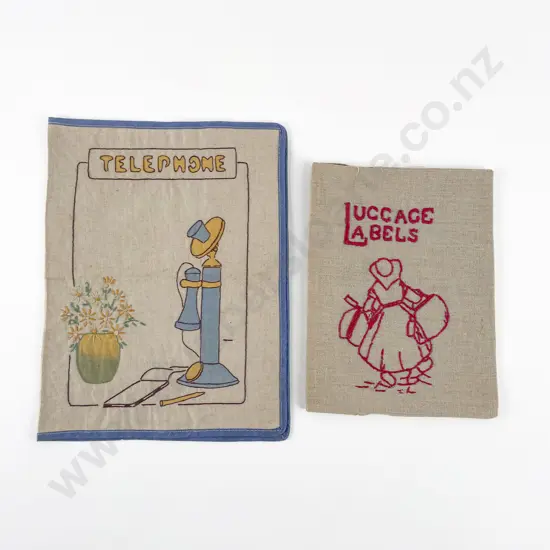 Embroidered Linen Luggage Labels Holder & Telephone Book Cover