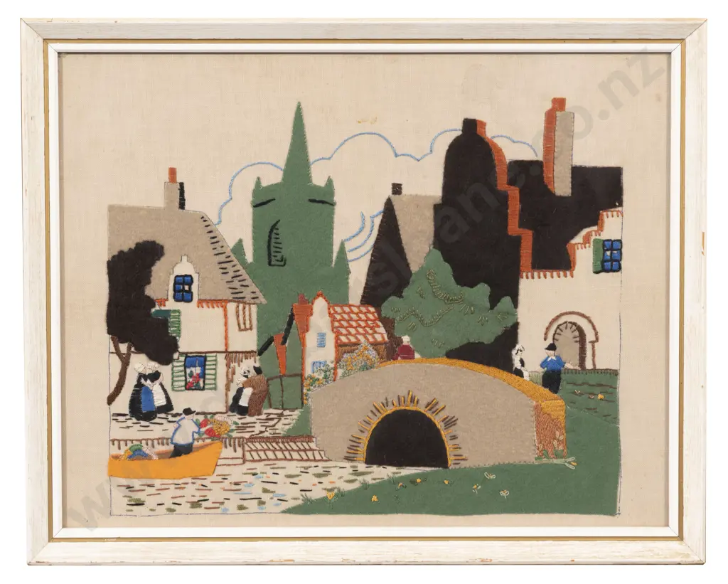 C1940s Framed Felt Applique on Linen Image 1++