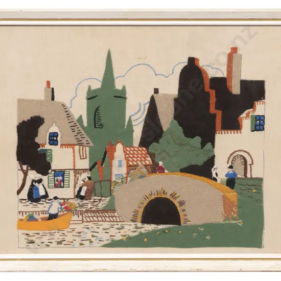 C1940s Framed Felt Applique on Linen