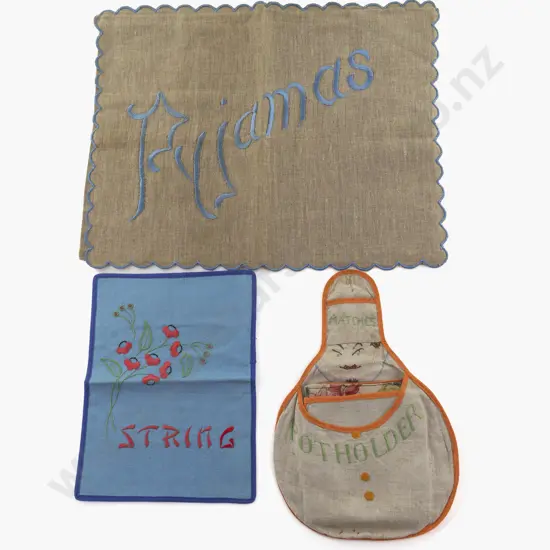 Three Hand Embroidered 1930/40s Holders