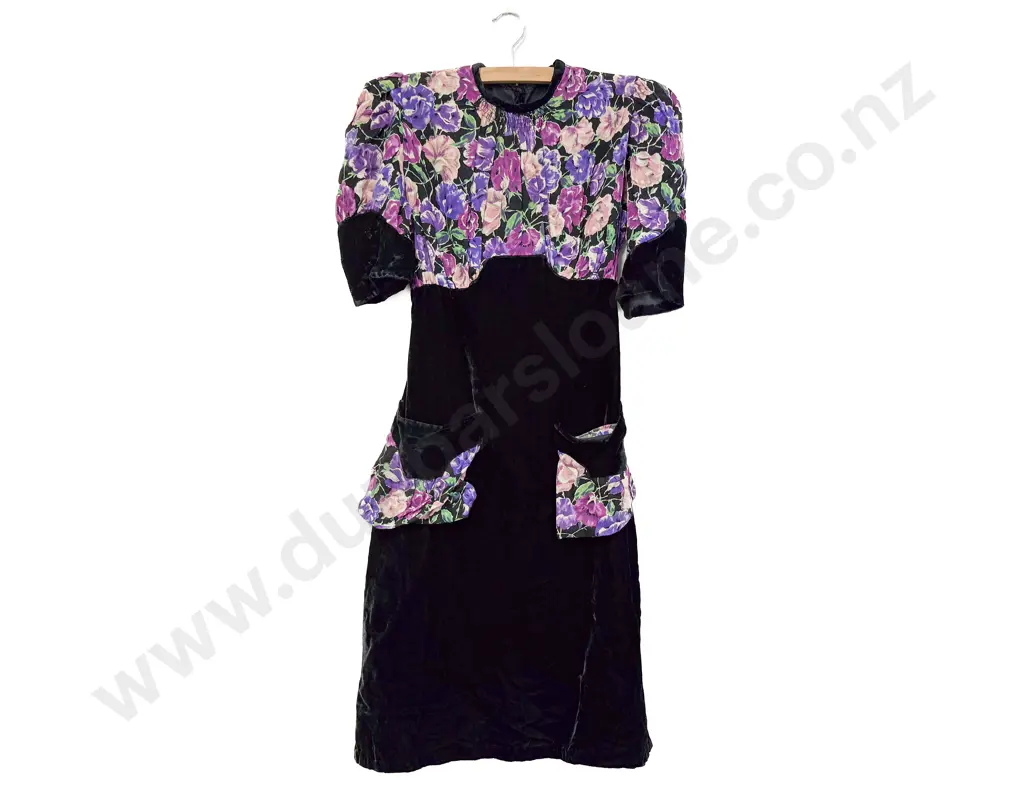 C1930s Velvet & Printed Rayon Cocktail Dress Image 1++