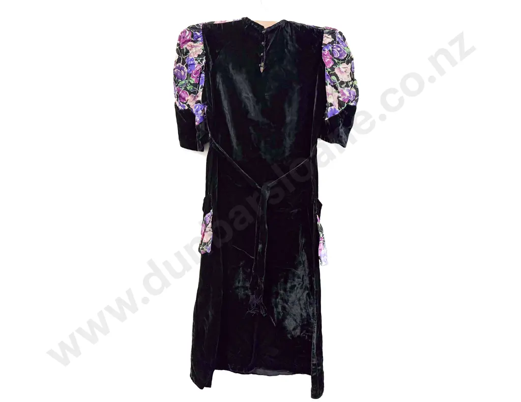 C1930s Velvet & Printed Rayon Cocktail Dress Image 1++