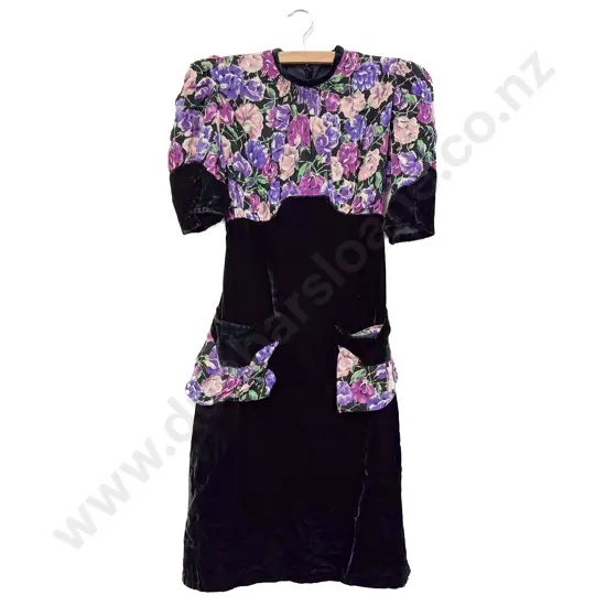 C1930s Velvet & Printed Rayon Cocktail Dress