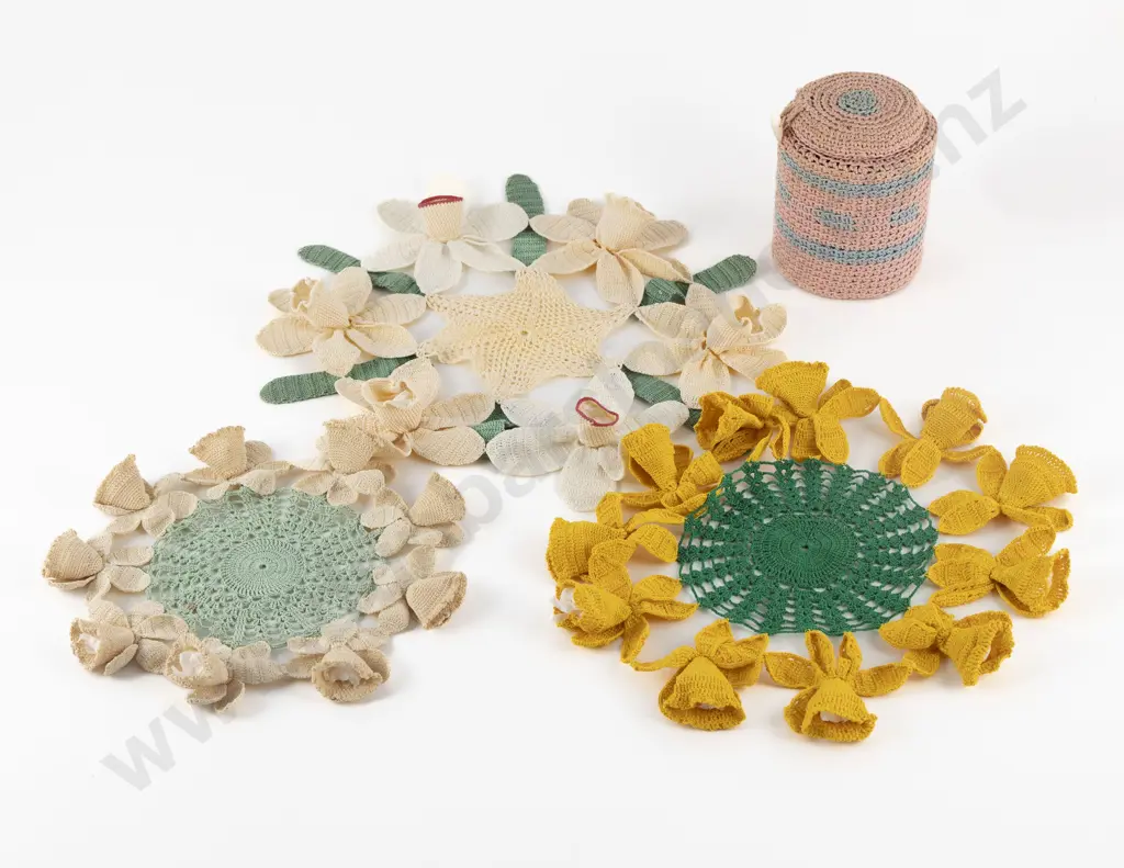 Three C1930's Daffodil Doilies Image 1++