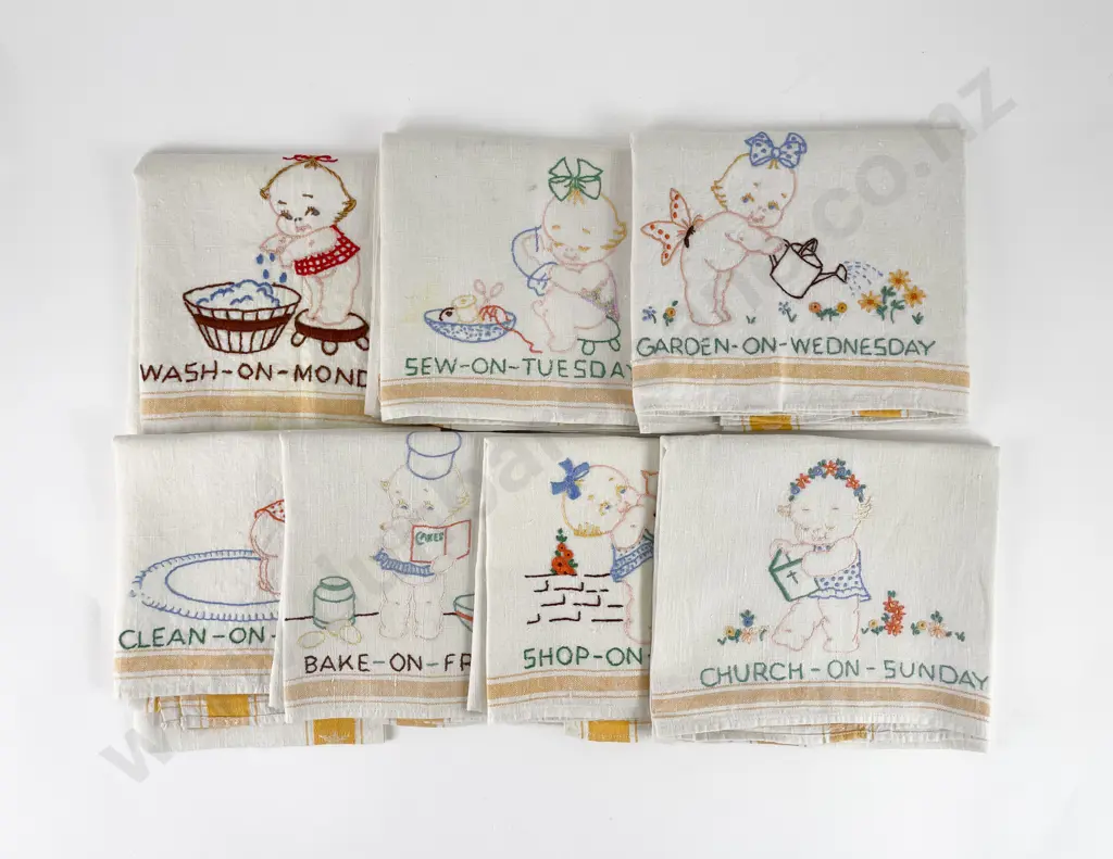 Set of Seven Tea Towels C1940's Image 1++
