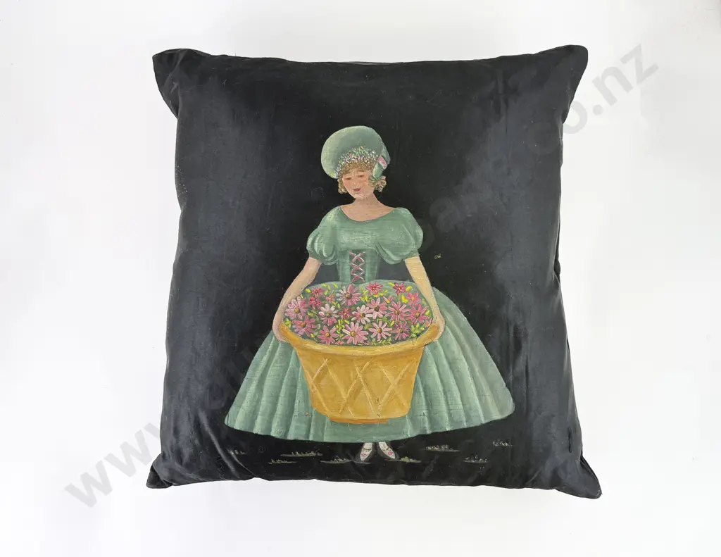 1930's Hand Painted Silk Cushion Cover Image 1++