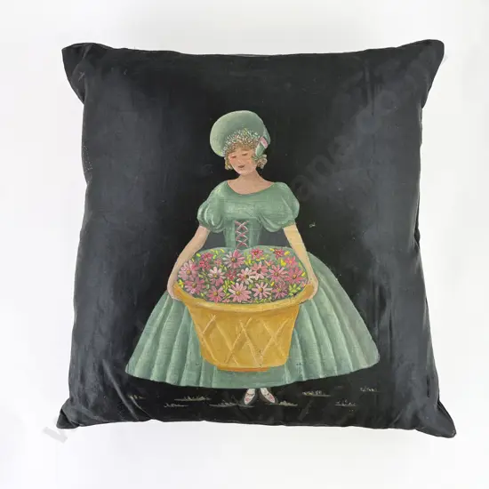1930's Hand Painted Silk Cushion Cover
