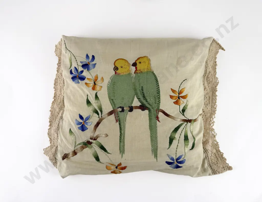1930's Embroidered & Appliqued Cushion Cover Image 1++