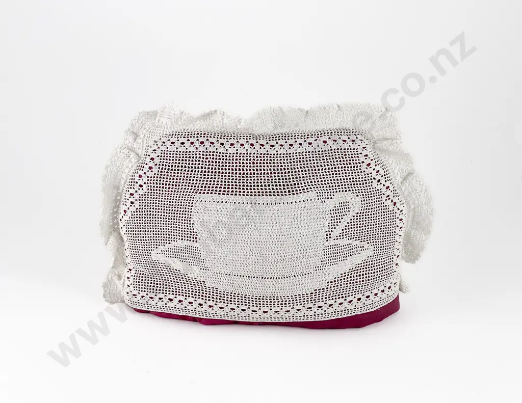 Hand Crocheted Lace Tea Cosy with Padded Silk Lining Image 1++