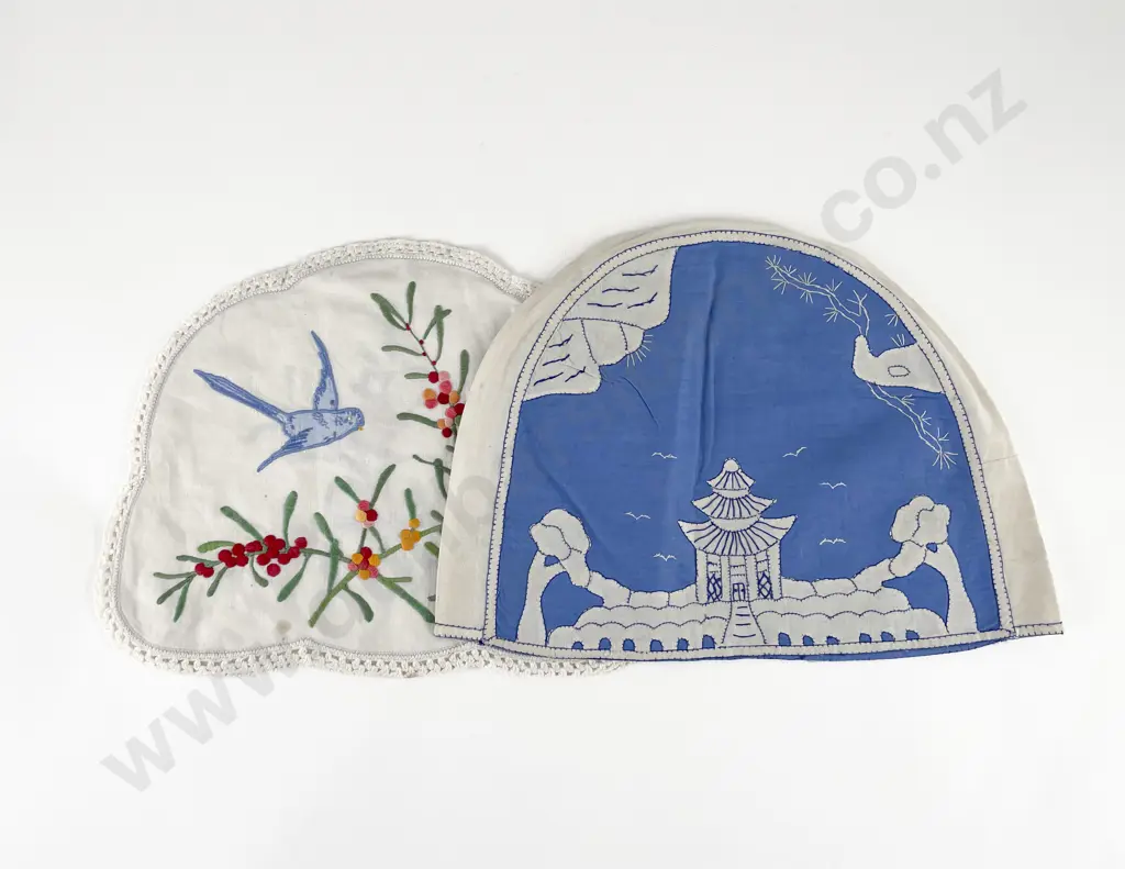 Two 1930's Linen Tea Cosies Image 1++