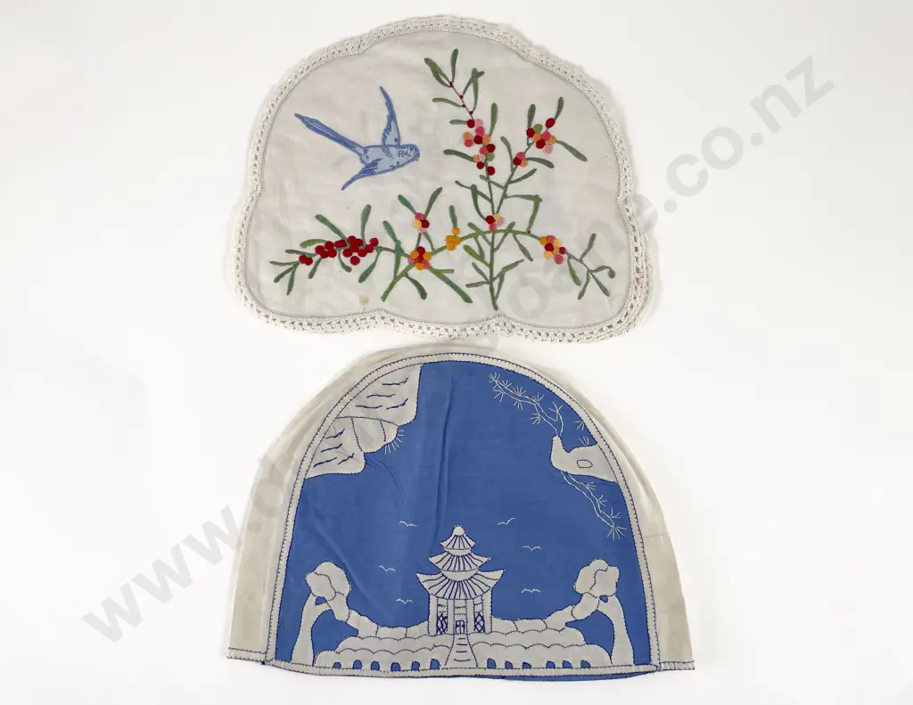 Two 1930's Linen Tea Cosies Image 1++