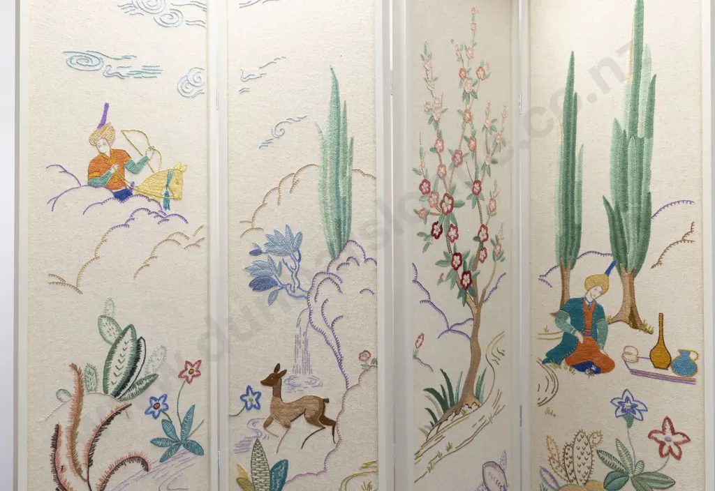 Crewel Embroidery Four Panel Screen Image 1++