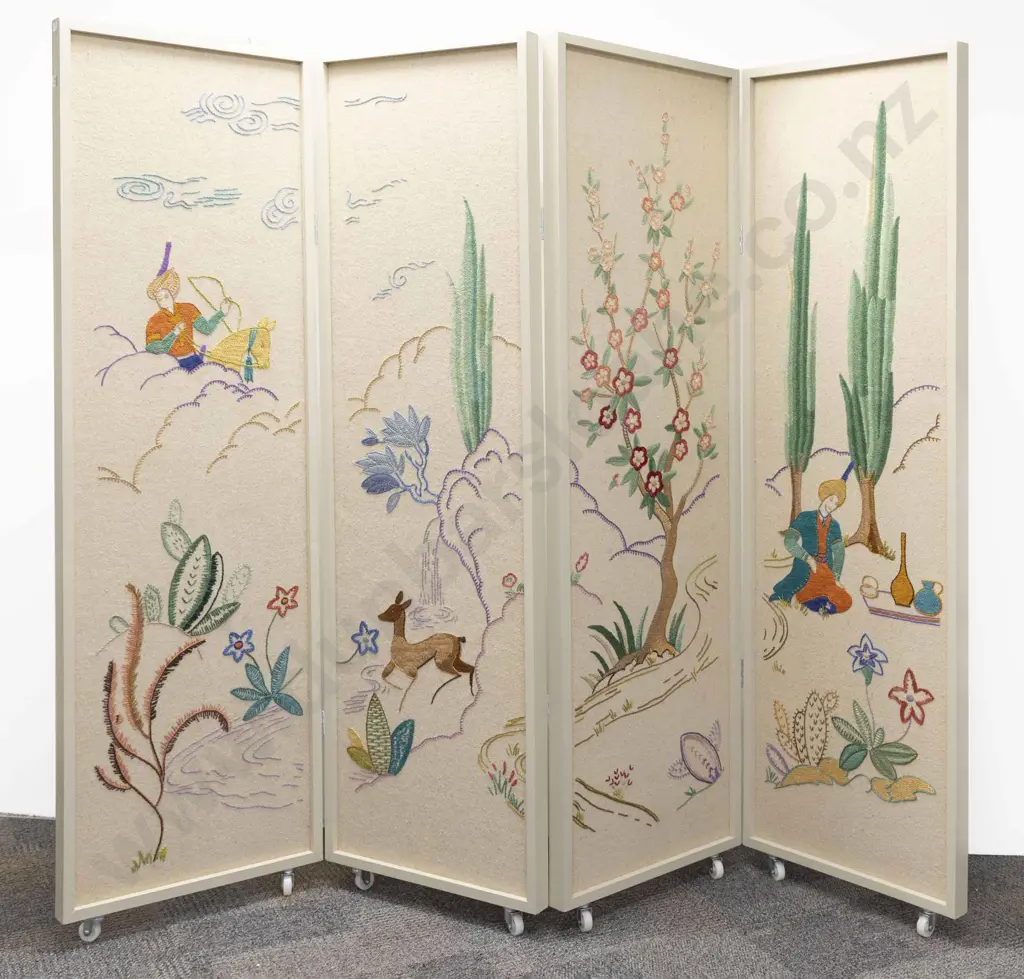 Crewel Embroidery Four Panel Screen Image 1++