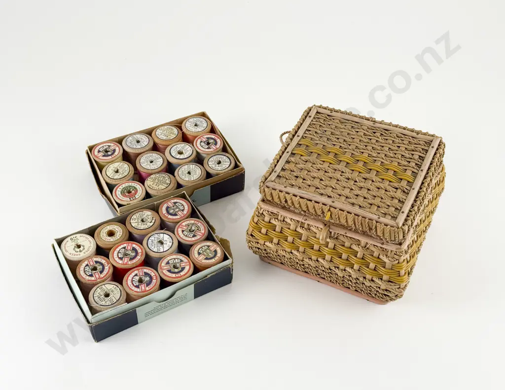 Small Vintage Sewing Box & Two Boxes Sylko Wooden Cotton Reels Image 1++