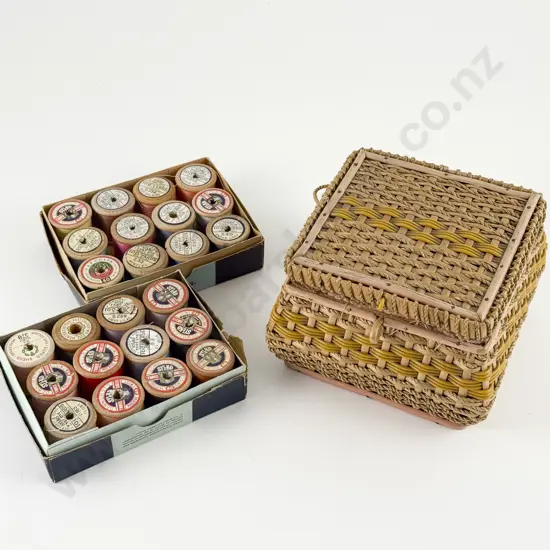 Small Vintage Sewing Box & Two Boxes Sylko Wooden Cotton Reels