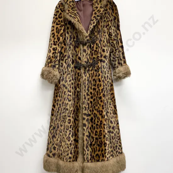 C1970's Faux Leopard Skin Long Length Coat