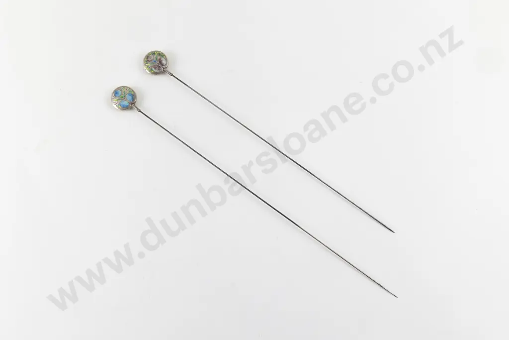 Two Edwardian Near Matched S/S and Enamel Hat Pins Image 1++