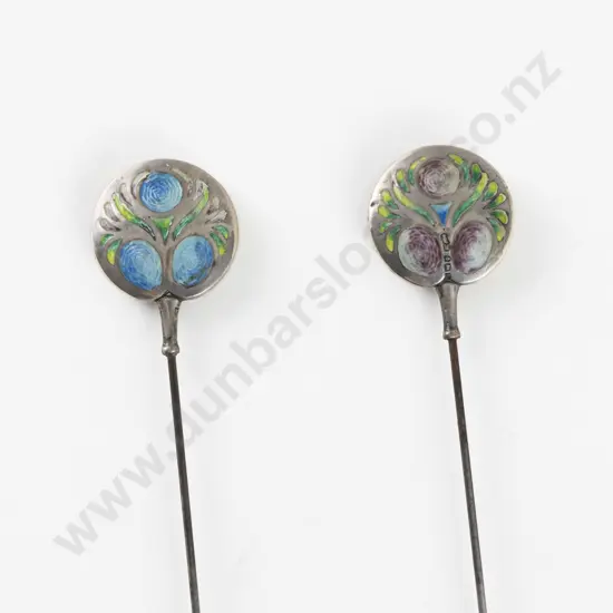 Two Edwardian Near Matched S/S and Enamel Hat Pins