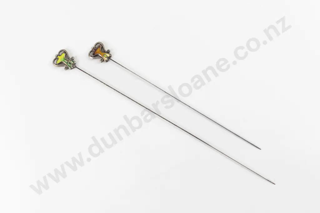 Two Edwardian Near Matched S/S and Enamel Hat Pins Image 1++