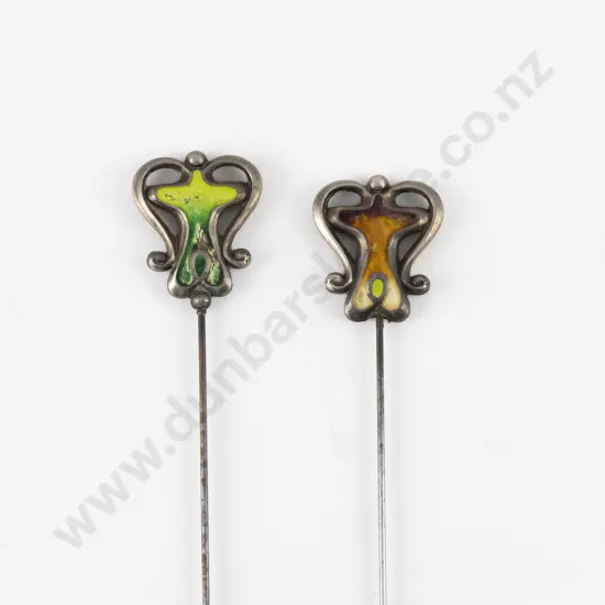 Two Edwardian Near Matched S/S and Enamel Hat Pins