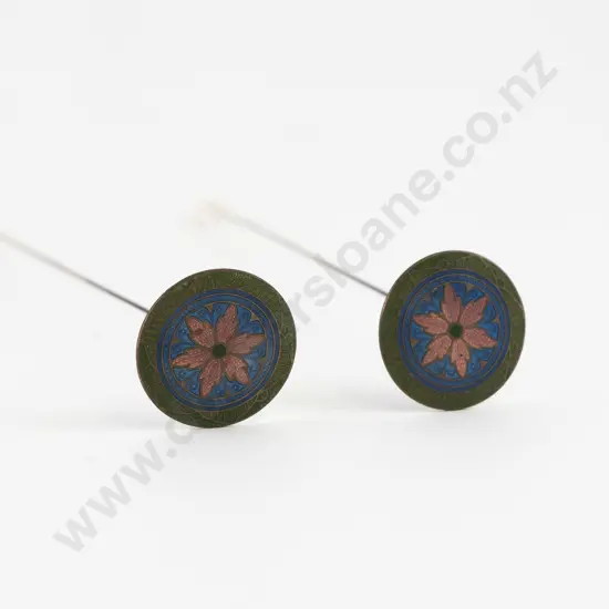 Pair Art Nouveau Czechoslovakian Enamel Hat Pins