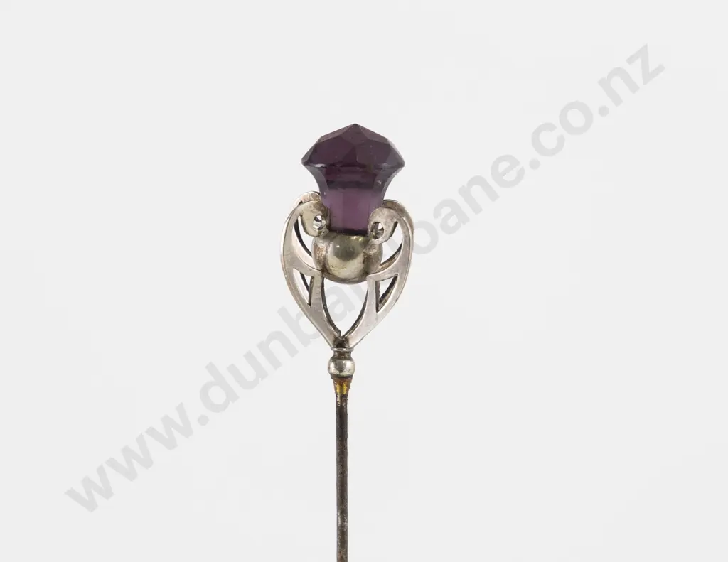 Edwardian S/S and Amethyst Glass Thistle Hat Pin Image 1++