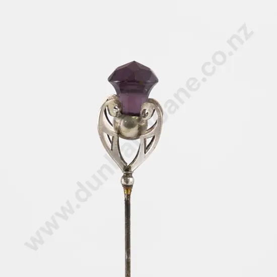 Edwardian S/S and Amethyst Glass Thistle Hat Pin