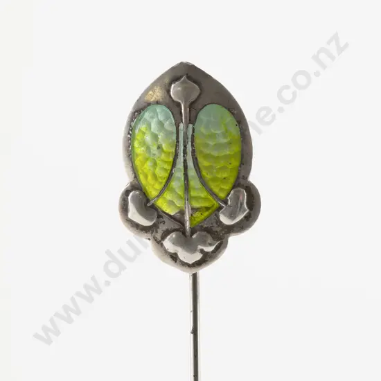 Edwardian S/S and Lime Green Enamel Hat Pin