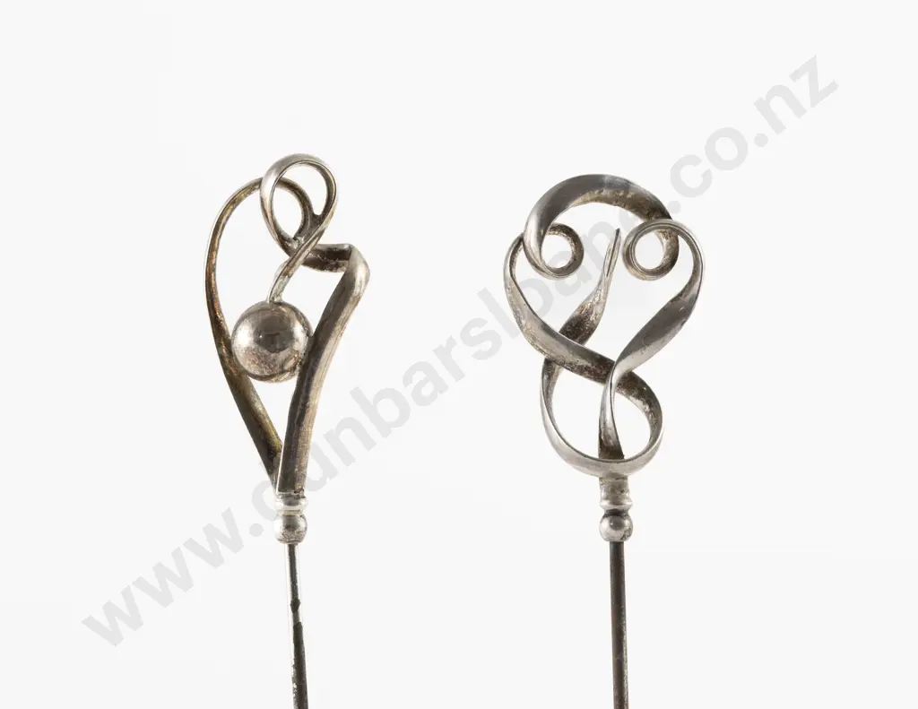 Two Edwardian S/S Ball and Scroll Finial Hat Pin Image 1++