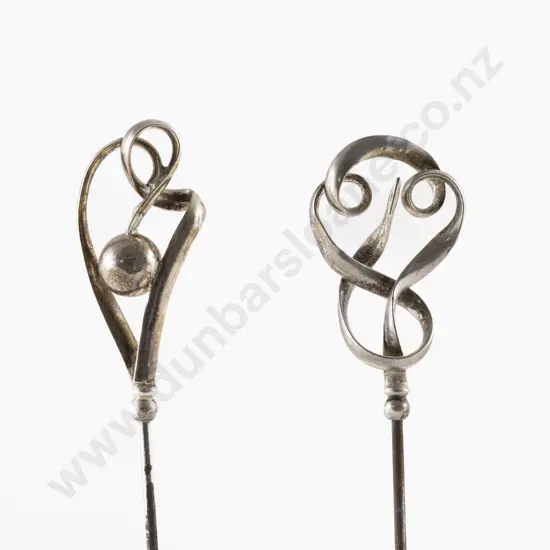Two Edwardian S/S Ball and Scroll Finial Hat Pin