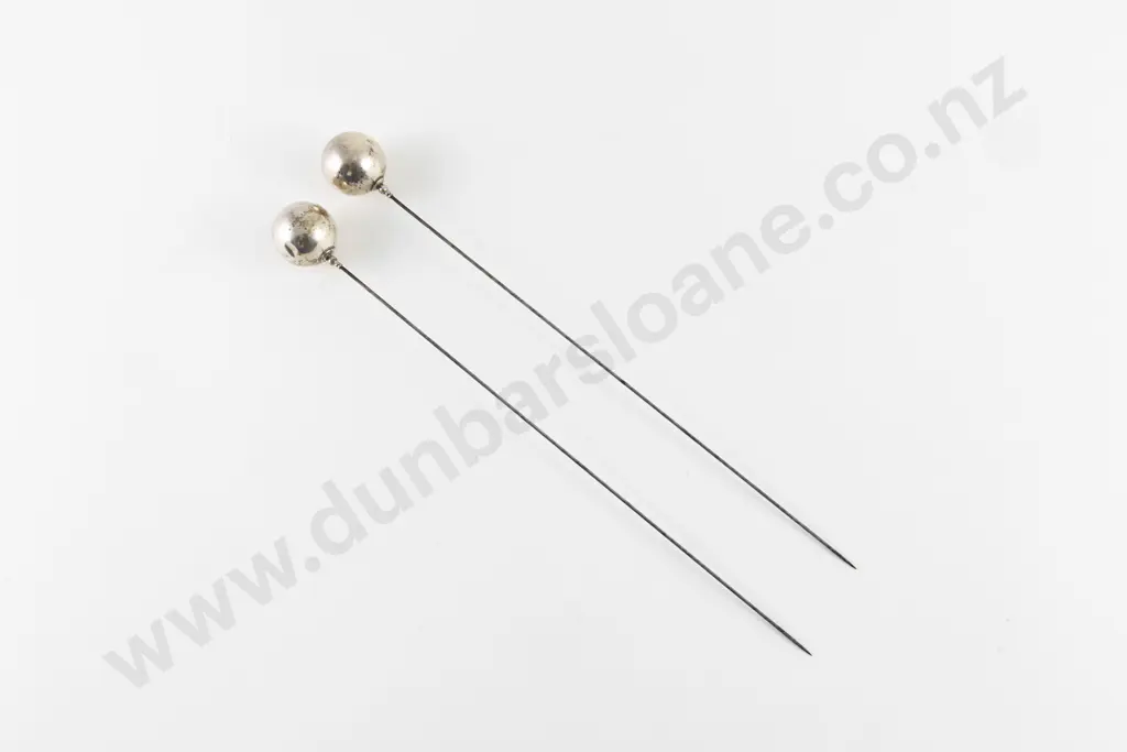 Pair Edwardian S/S Large Ball Finial Hat Pins Image 1++