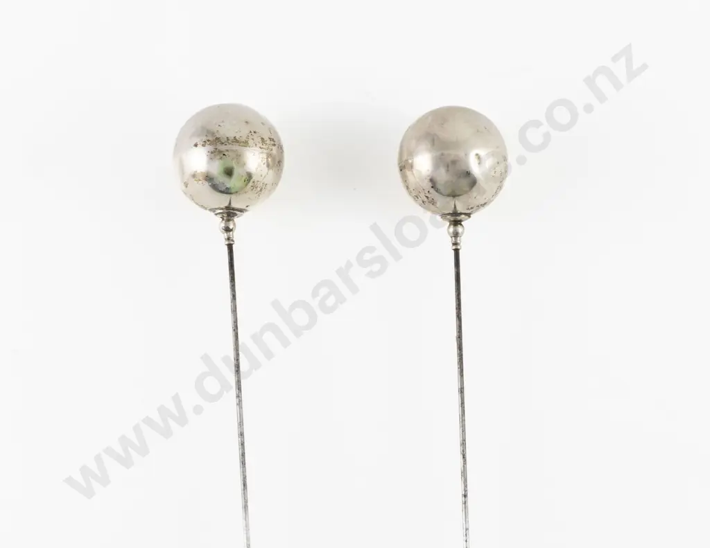 Pair Edwardian S/S Large Ball Finial Hat Pins Image 1++