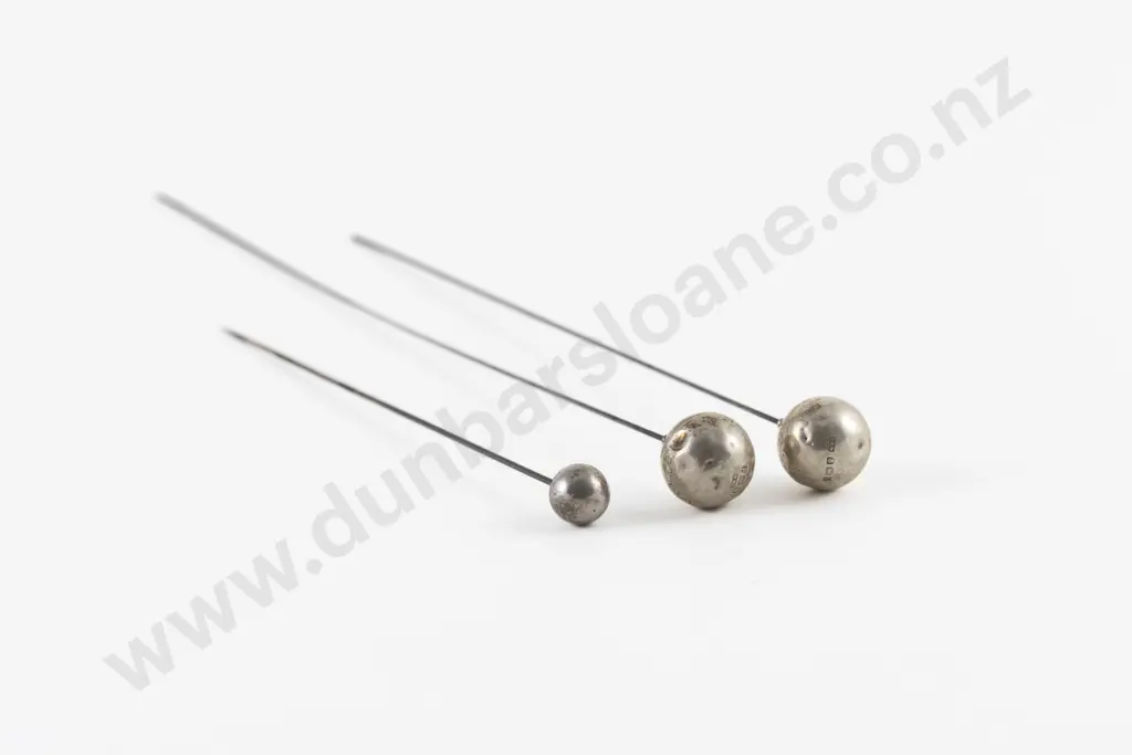 Three Edwardian S/S Ball Finial Hat Pins Image 1++